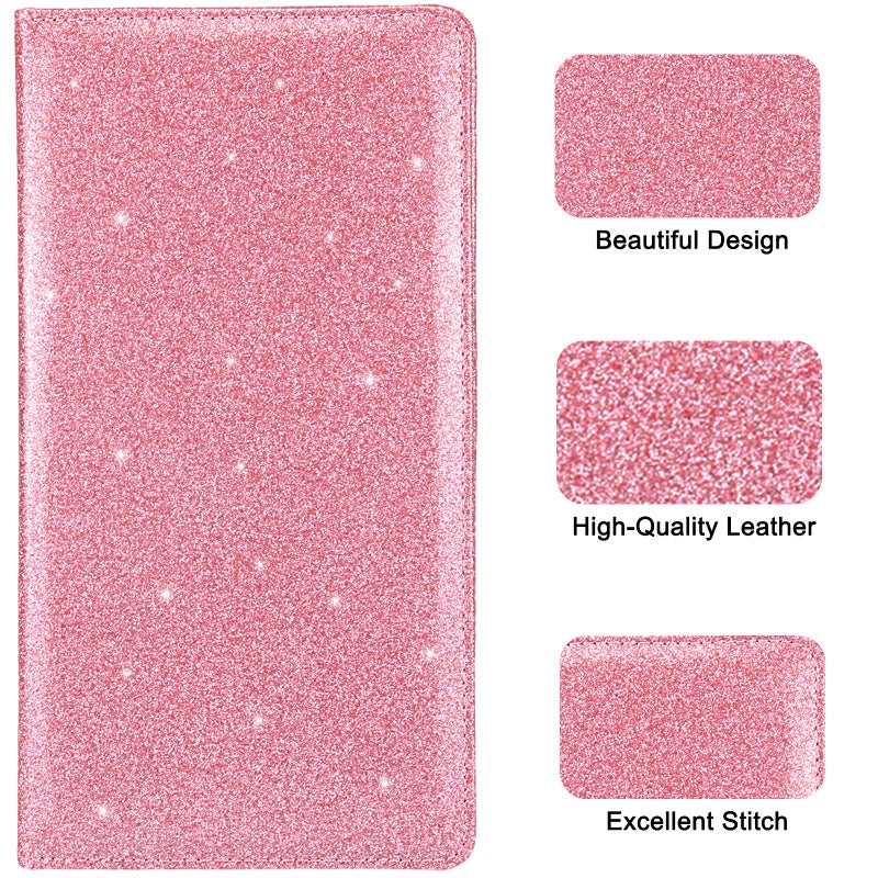 Bodskad Car Registration and Insurance Holder  Premium Leather Insurance and Registration Holder vehicle Glove Box Car Organizer  with Magnetic Shut for Cards  Driver License (Glitter Pink) - Image 5